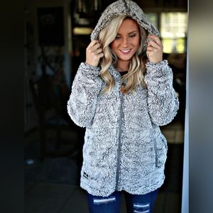 Simply Southern hooded gray Sherpa zip up jacket